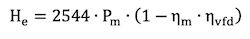 Formula for heat from the motor using motor power, motor efficiency and drive efficiency.