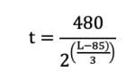 Formula for permissible exposure time as a function of sound level.