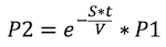 Formula: P2 = e^(-S·t/V) × P1
